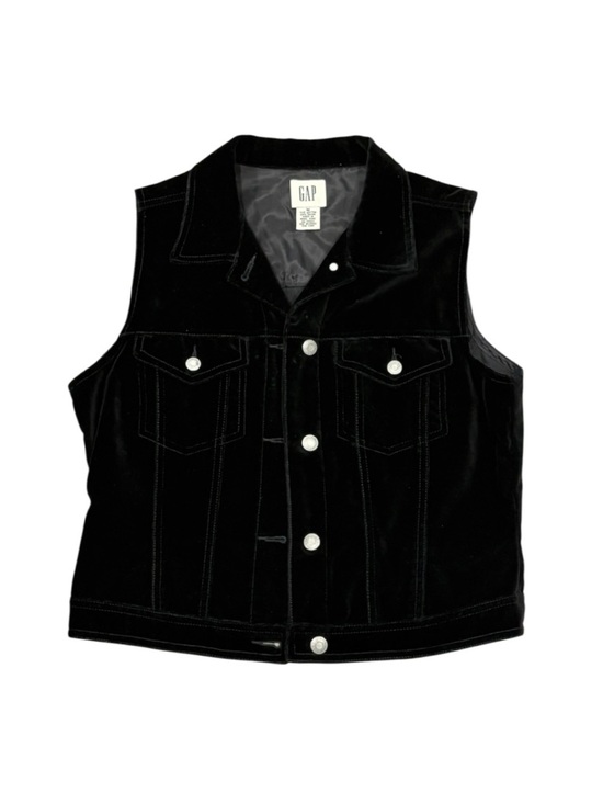 GAP Jackets & Blazers - 369. GAP Women’s Black Velvet Sleeveless Trucker Vest Button Classic Fit